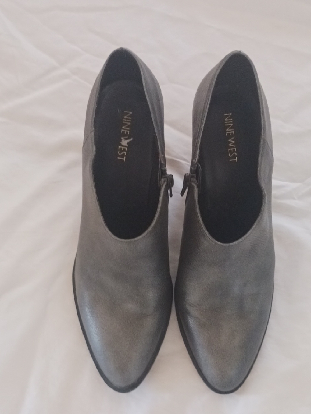 Nine West Silver Pointed-Toe Heeled Ankle Boots